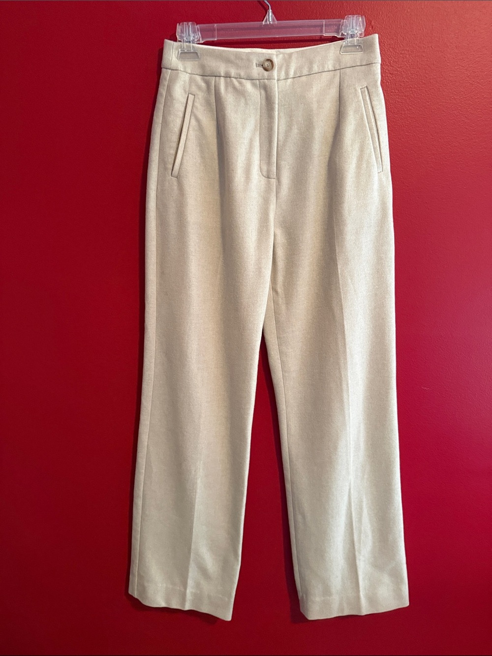 Sezane Cream Wool Blend Wide Leg Pant Sz 36